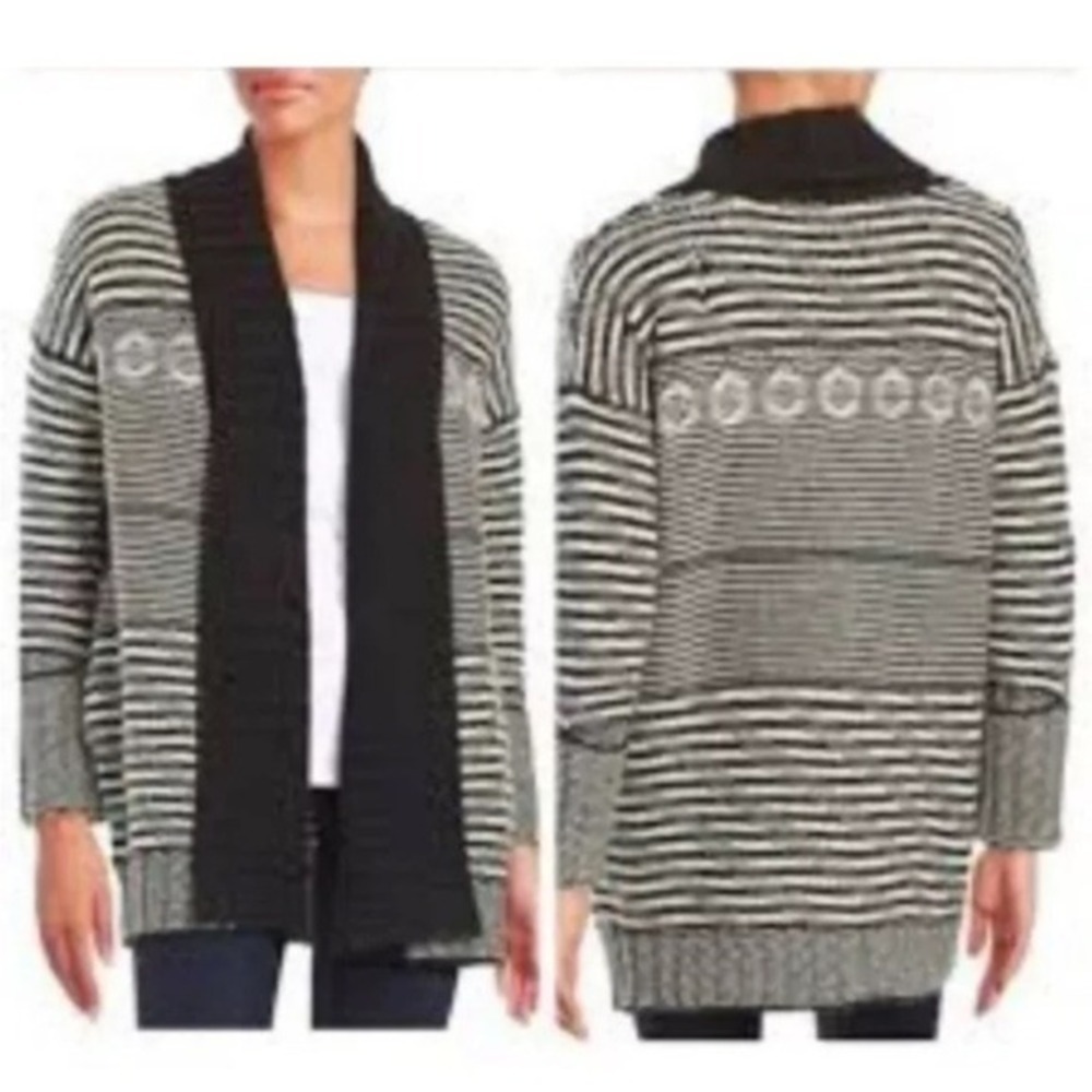Sam Edelman Cardigan Sweater Women Sz S Wool Alpaca Black White Cabincore Nordic